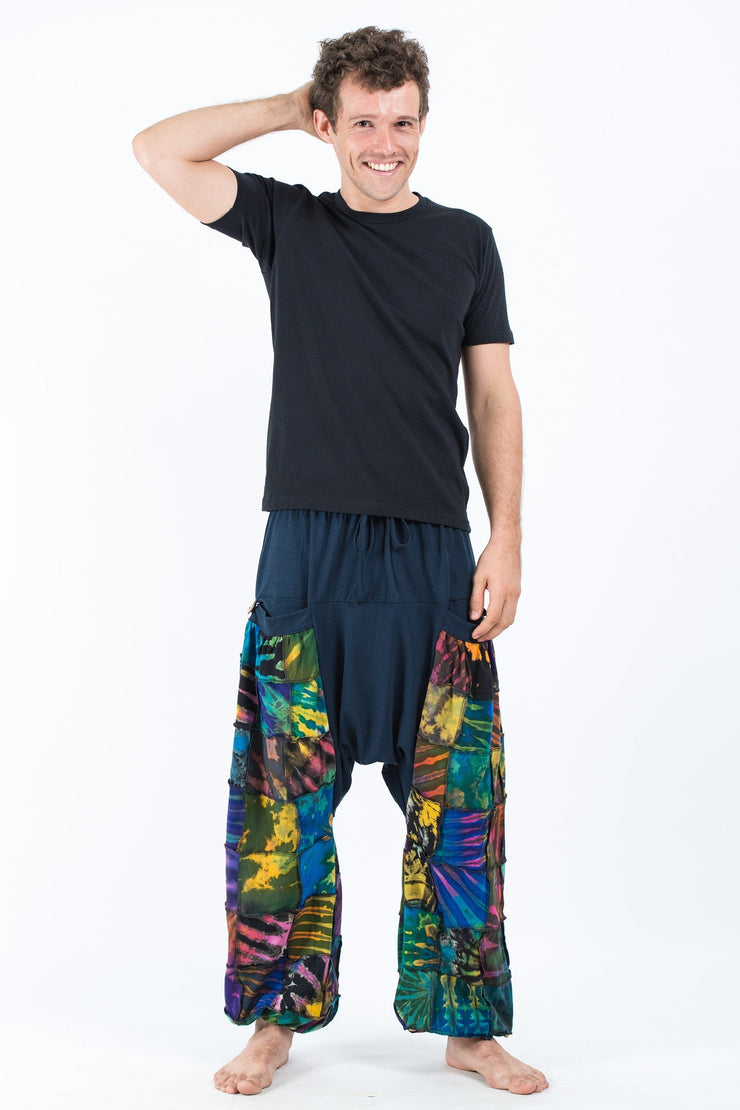 Tie Dye Cotton Men Harem Pants in Patchwork Blue