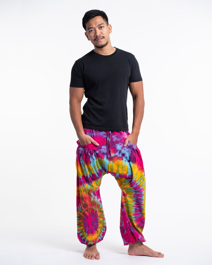 Tie Dye Cotton Men Harem Pants in Pink