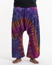 Tie Dye Cotton Men Harem Pants in Purple Rainbow