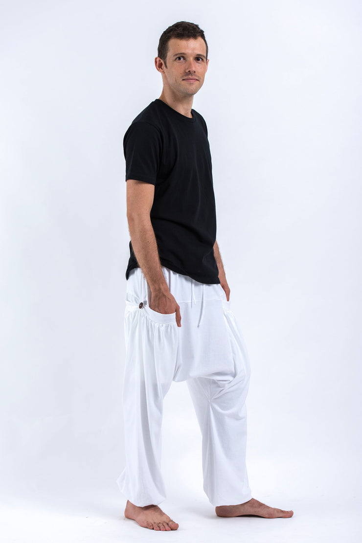 Cotton Men Harem Pants in Solid White