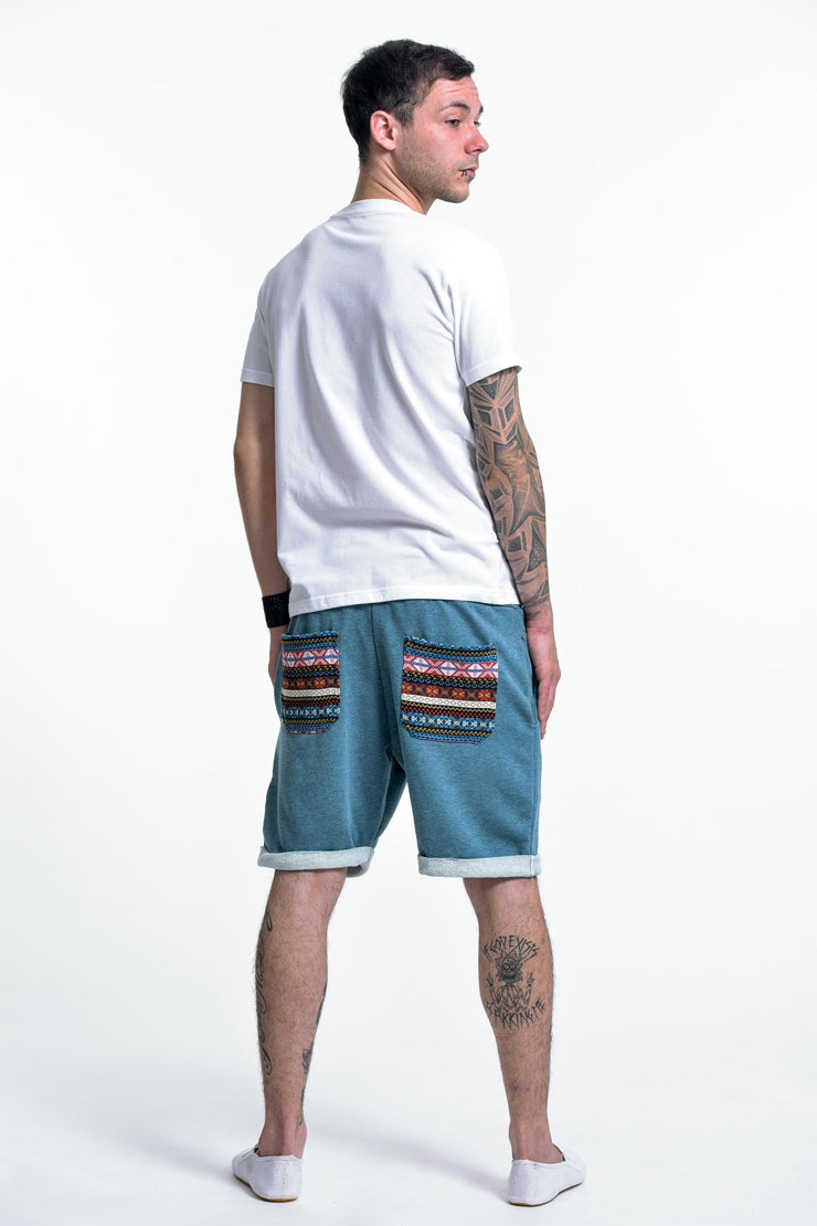 Men's Terry Shorts with Aztec Pockets in Blue