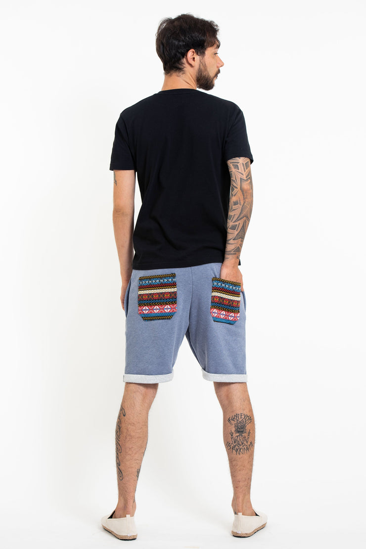 Men's Terry Shorts with Aztec Pockets in Light Blue