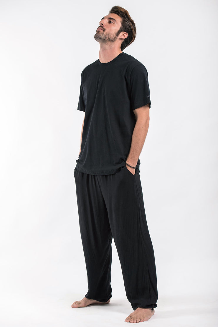 Solid Color Drawstring Men's Yoga Massage Pants in Black