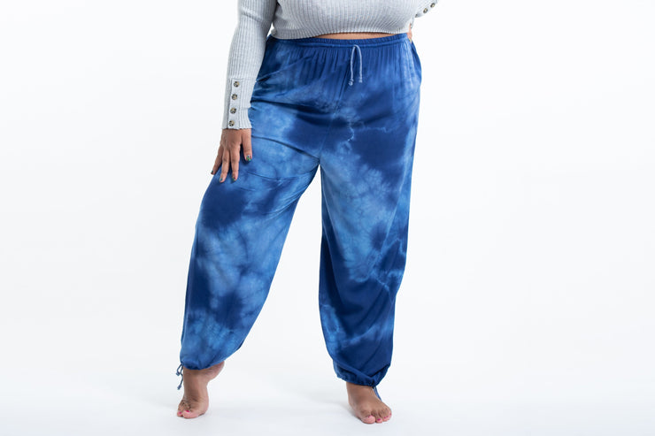 Plus Size Tie Dye Drawstring Men's Yoga Massage Pants in Blue