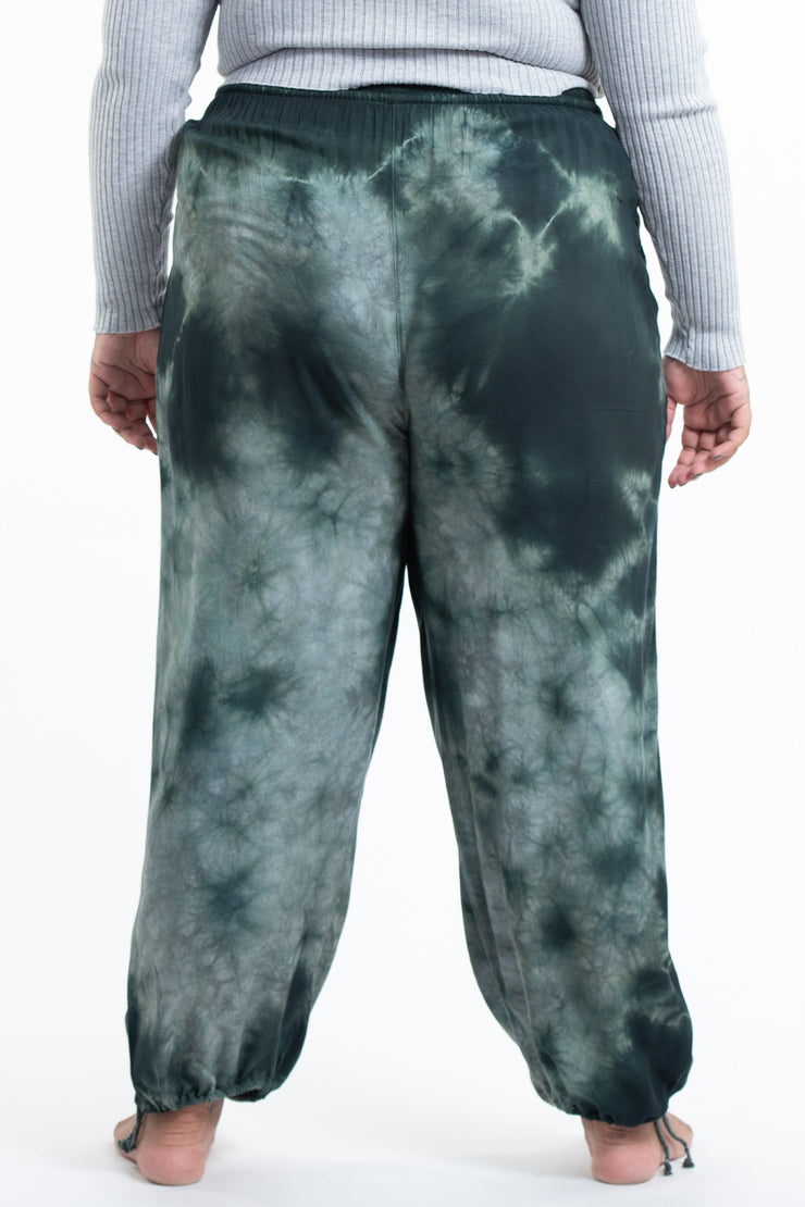 Plus Size Tie Dye Drawstring Men's Yoga Massage Pants in Dark Teal