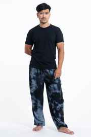 Tie Dye Drawstring Men's Yoga Massage Pants in Black