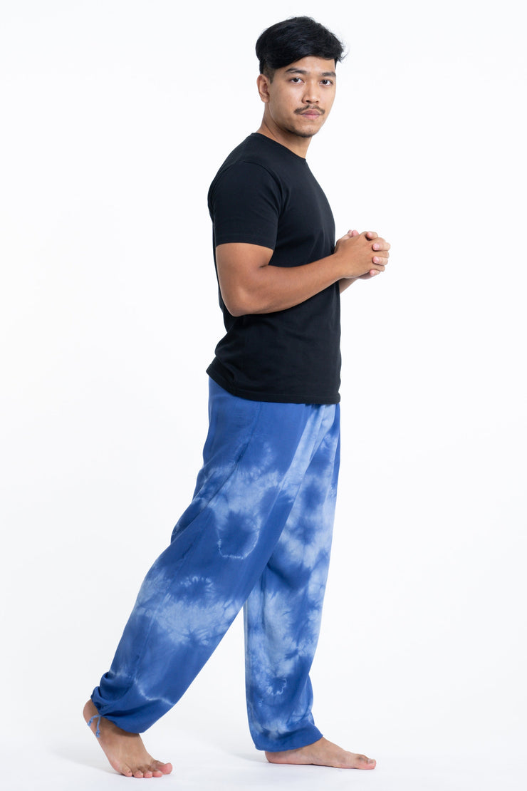 Tie Dye Drawstring Men's Yoga Massage Pants in Blue