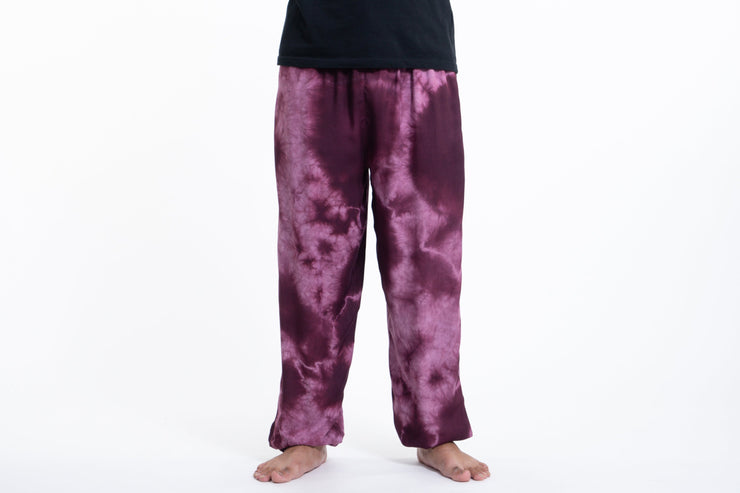 Tie Dye Drawstring Men's Yoga Massage Pants in Dark Purple