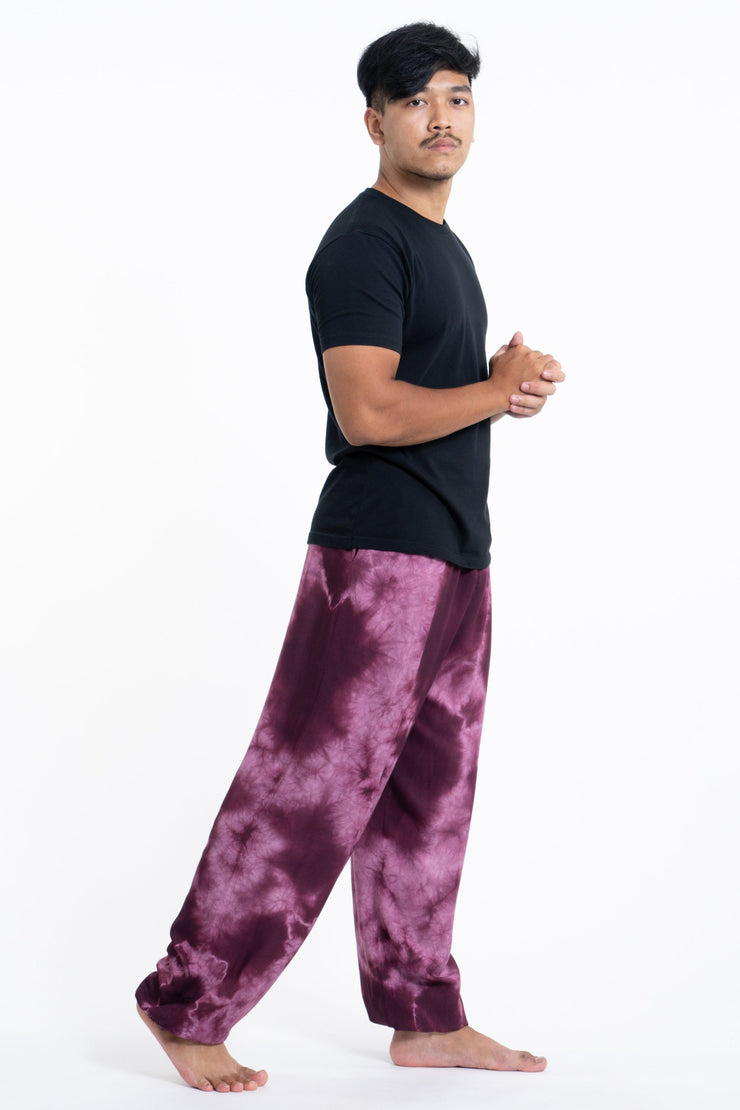 Tie Dye Drawstring Men's Yoga Massage Pants in Dark Purple