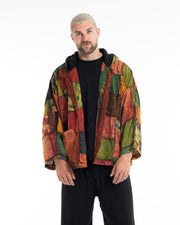 Patch Work Stone Wash Hooded Jacket in Multi Orange