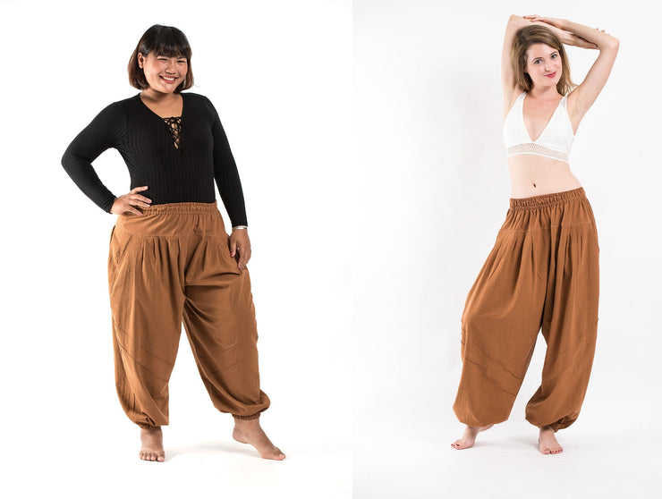 Plus Size Genie Women's Cotton Harem Pants in Brown