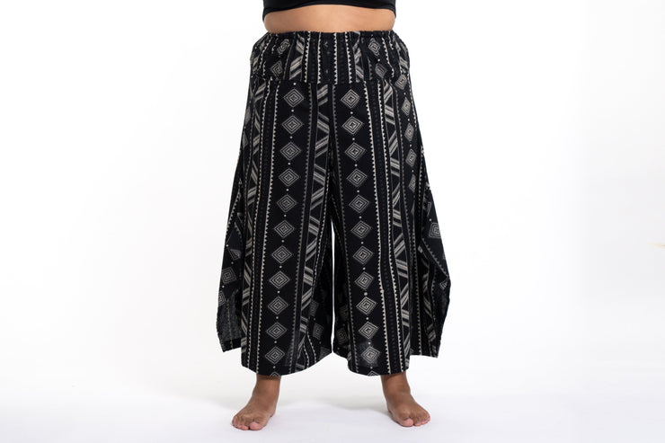 Plus Size Diamonds Women's Cotton Palazzo Pants in Black