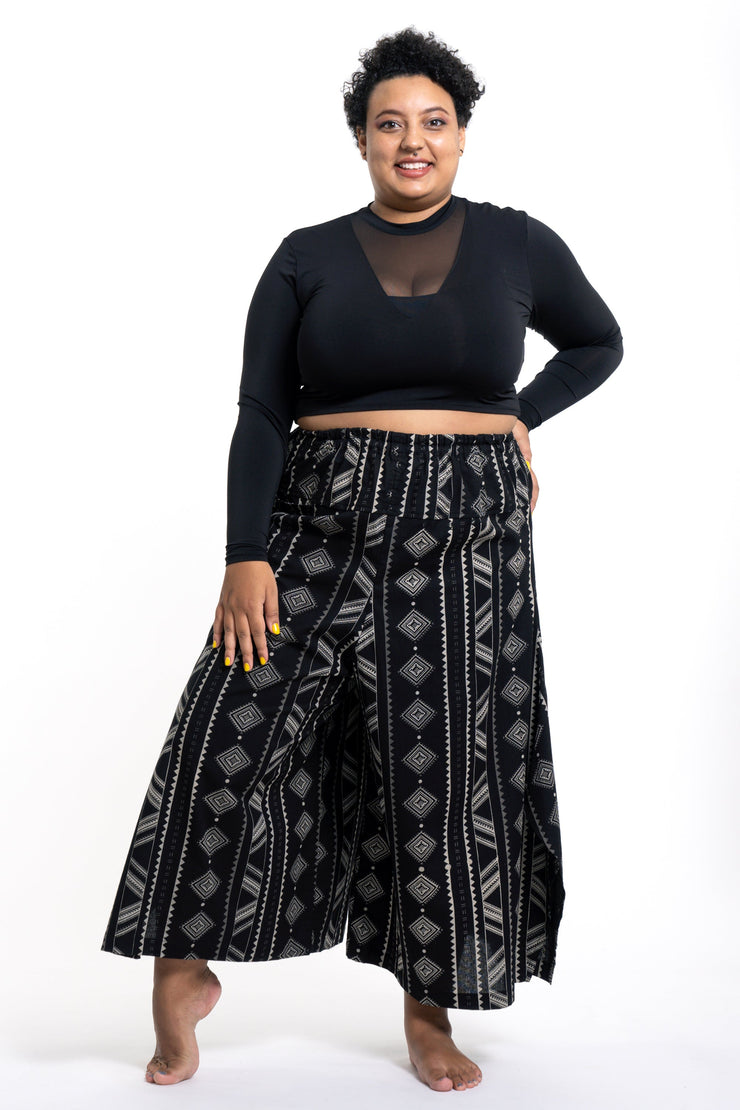 Plus Size Diamonds Women's Cotton Palazzo Pants in Black