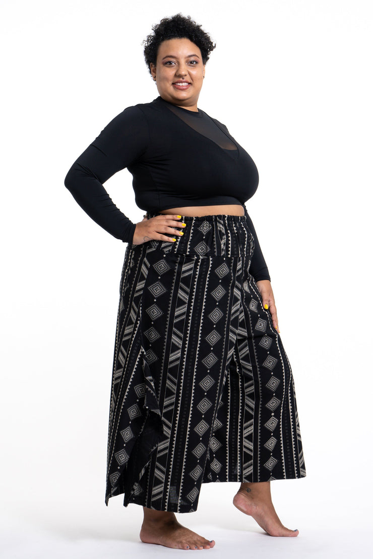 Plus Size Diamonds Women's Cotton Palazzo Pants in Black