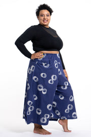 Plus Size Circles Women's Cotton Palazzo Pants in Navy