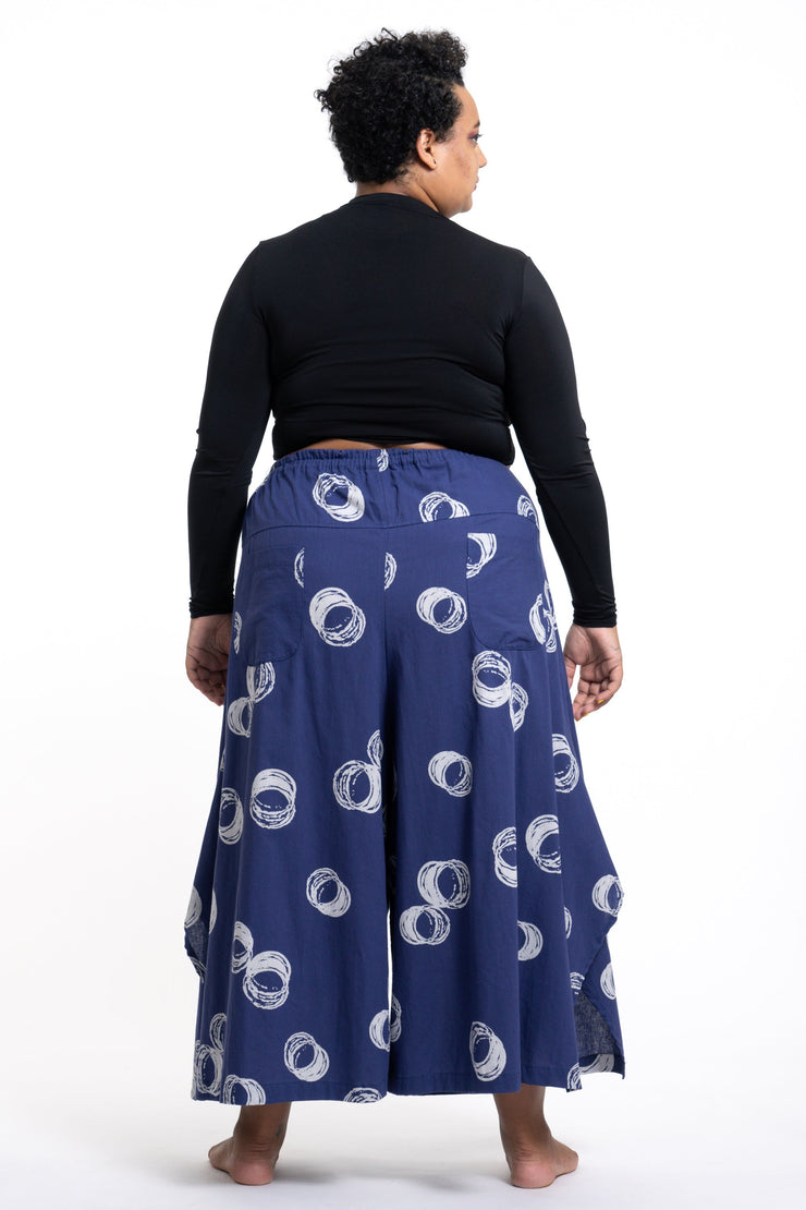 Plus Size Circles Women's Cotton Palazzo Pants in Navy