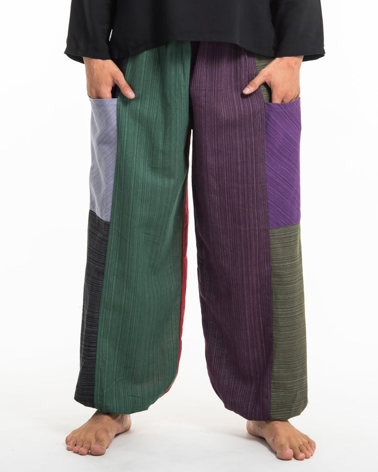 Men's Drawstring Patchwork Pinstripes Cotton Pants