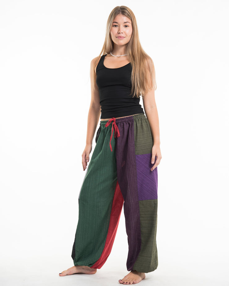 Women's Drawstring Patchwork Pinstripes Cotton Pants