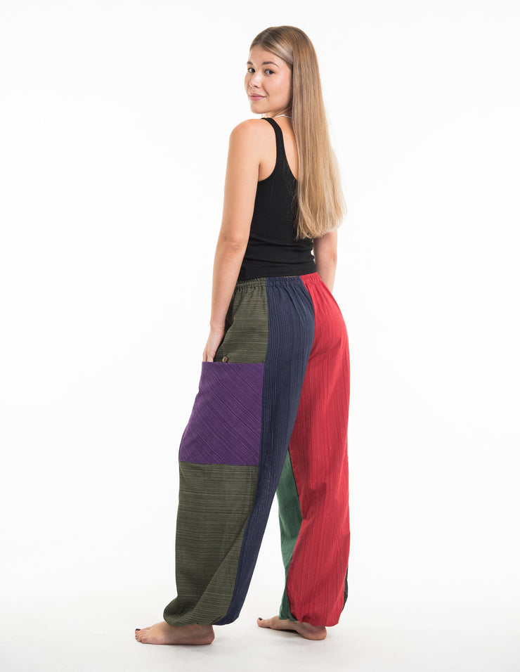 Women's Drawstring Patchwork Pinstripes Cotton Pants