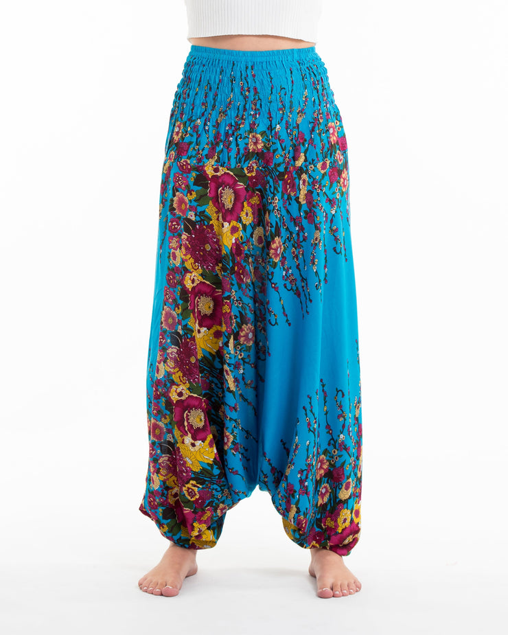 Floral 2-in-1 Jumpsuit Harem Pants in Ocean Blue