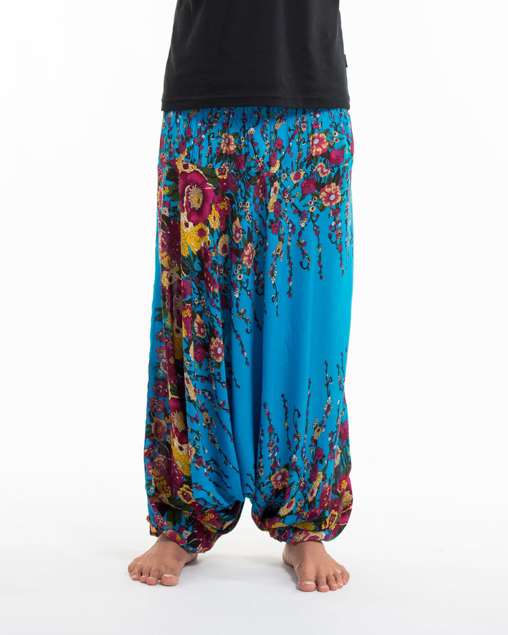 Floral Drop Crotch Men's Harem Pants in Ocean Blue