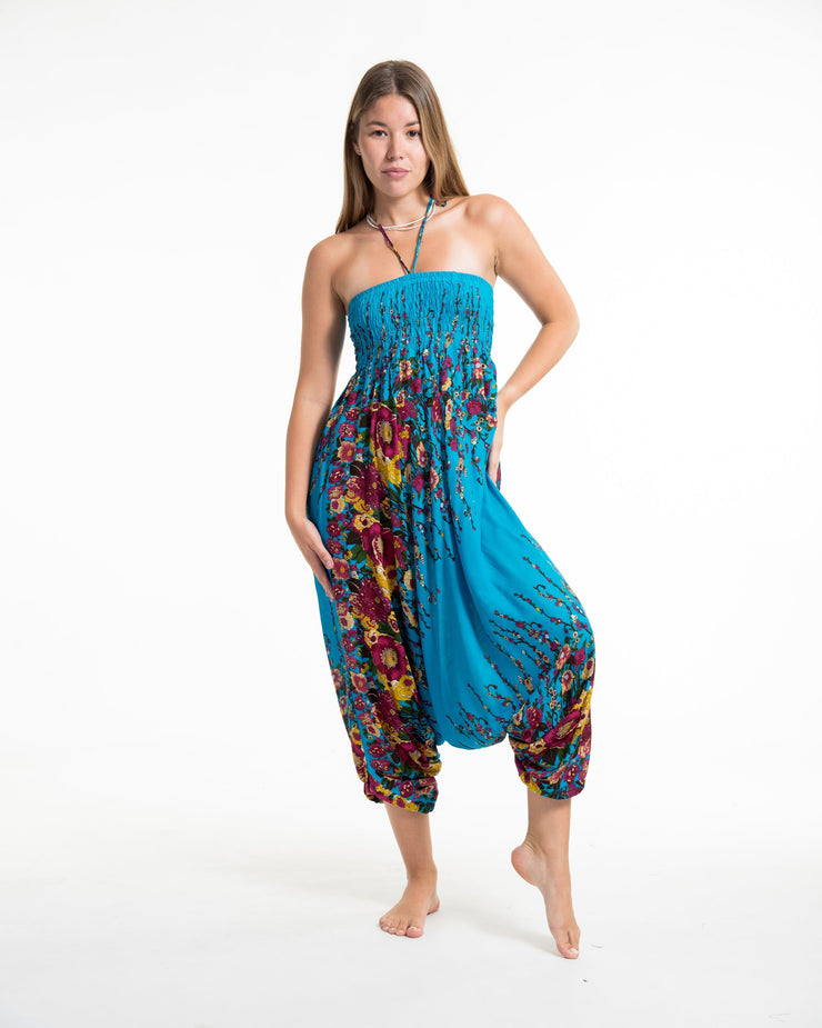 Floral 2-in-1 Jumpsuit Harem Pants in Ocean Blue