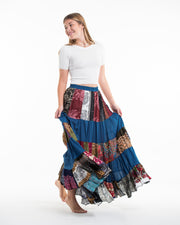 Patchwork Long Skirt in Aqua Blue