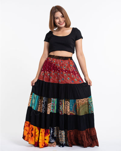 Patchwork Long Skirt in Black