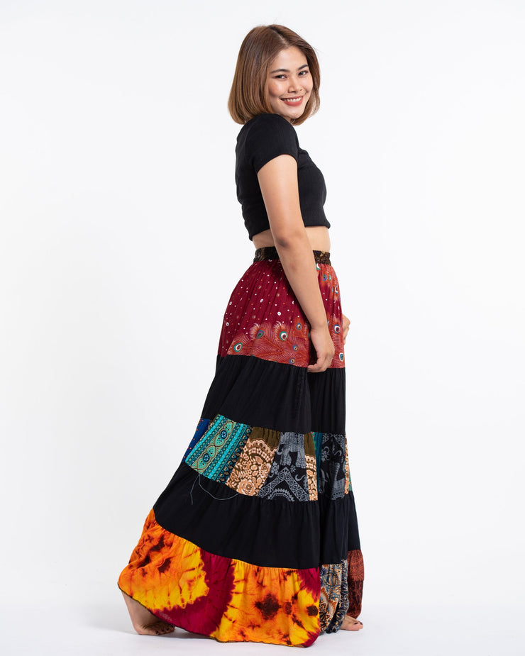 Patchwork Long Skirt in Black