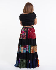 Patchwork Long Skirt in Black