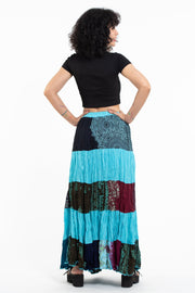 Patchwork Long Skirt in Blue