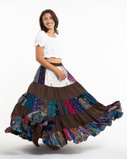 Patchwork Long Skirt in Brown