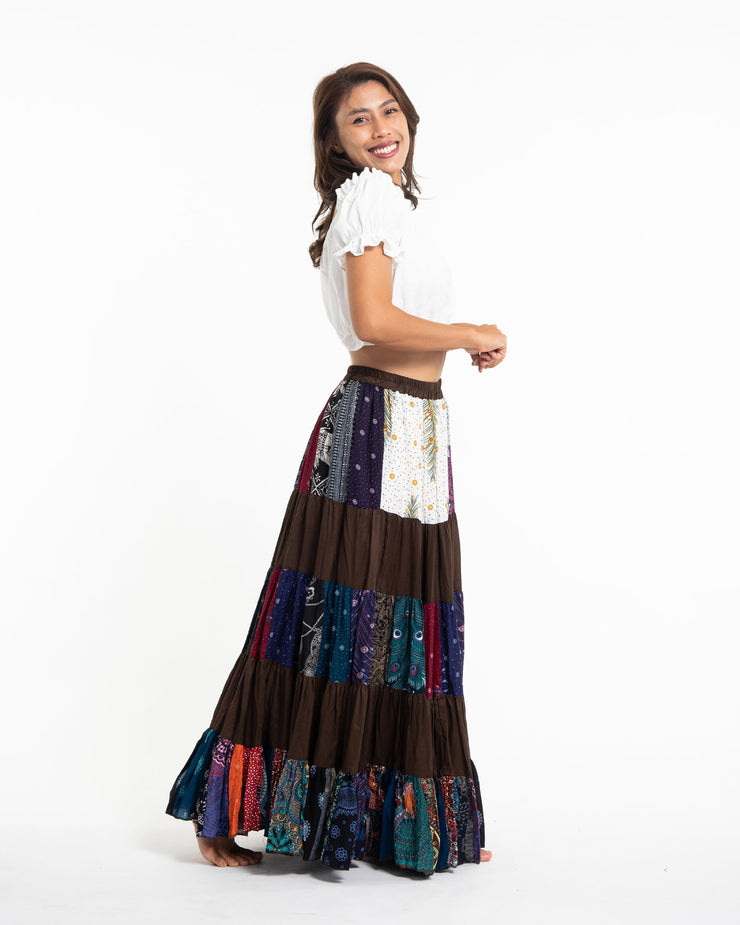 Patchwork Long Skirt in Brown