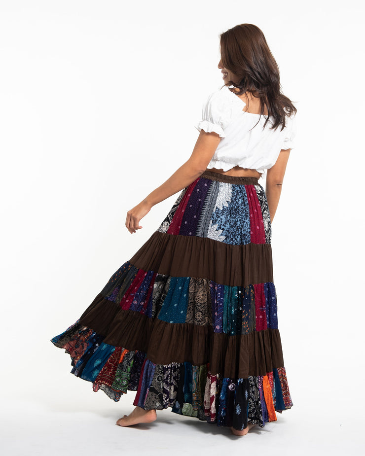 Patchwork Long Skirt in Brown