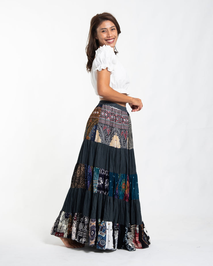 Patchwork Long Skirt in Dark Gray