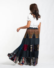 Patchwork Long Skirt in Dark Gray