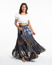 Patchwork Long Skirt in Gray