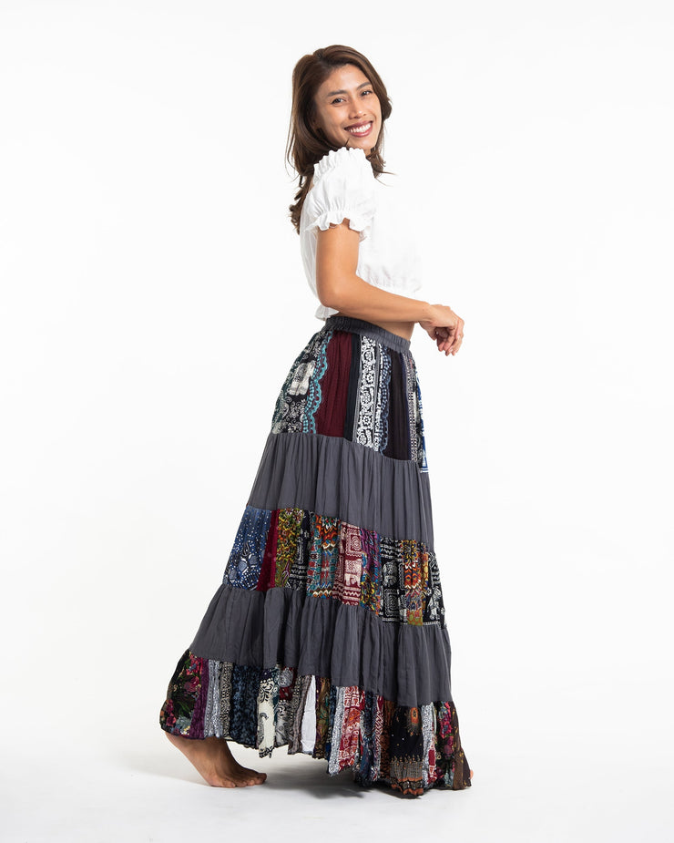 Patchwork Long Skirt in Gray