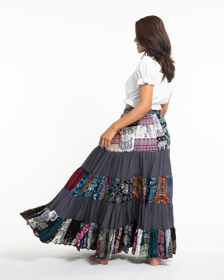 Patchwork Long Skirt in Gray