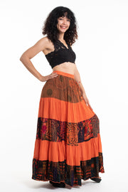 Patchwork Long Skirt in Bright Orange