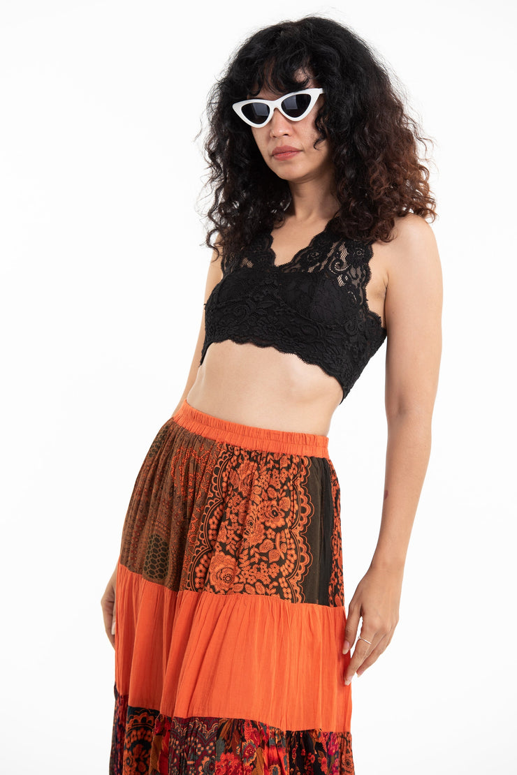 Patchwork Long Skirt in Bright Orange