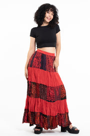 Patchwork Long Skirt in Red