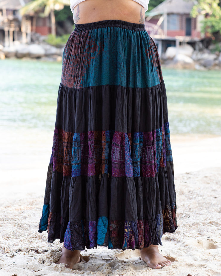 Plus Size Patchwork Long Skirt in Black