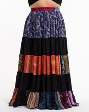 Plus Size Patchwork Long Skirt in Black