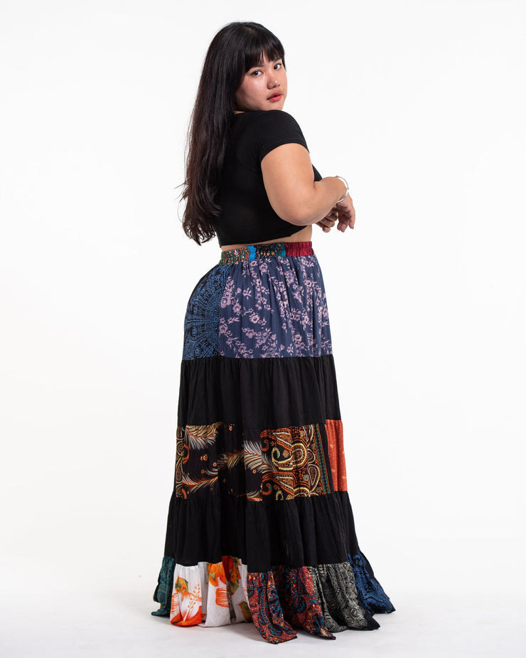 Plus Size Patchwork Long Skirt in Black