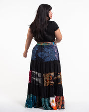 Plus Size Patchwork Long Skirt in Black