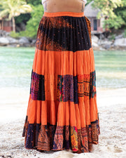 Plus Size Patchwork Long Skirt in Bright Orange