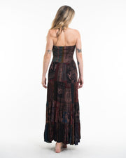 Upcycled Patchwork Multi Print Maxi Dress in Brown