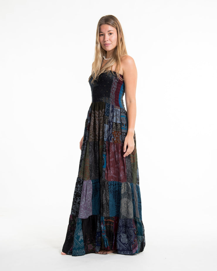 Upcycled Patchwork Multi Print Maxi Dress in Gray