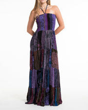 Upcycled Patchwork Multi Print Maxi Dress in Purple